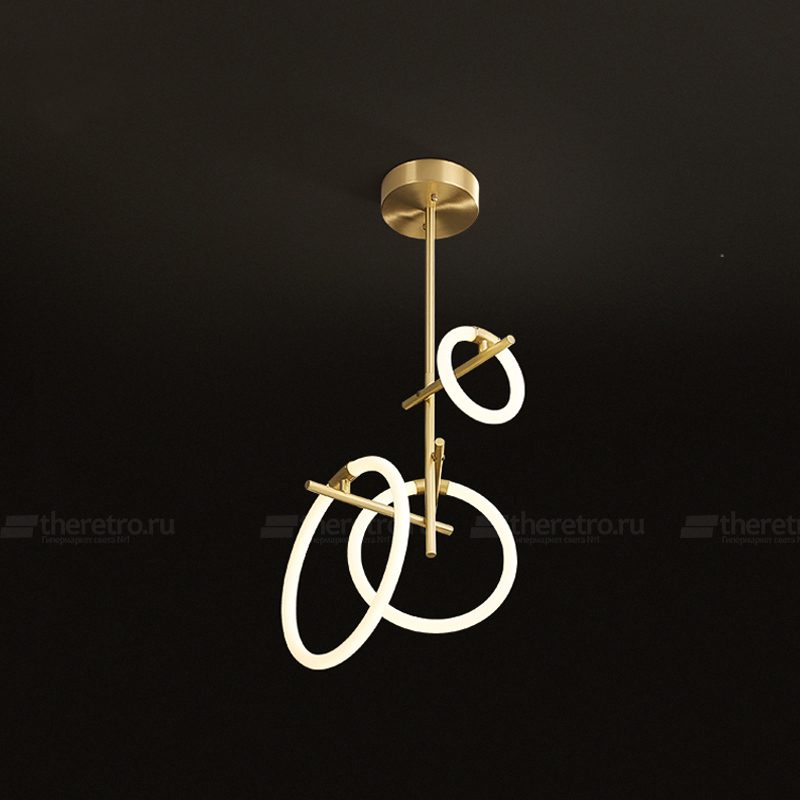 Дизайнерский светодиодный светильник с плафонами в форме колец разного диаметра на горизонтальных рейках ELKHART  фото 1