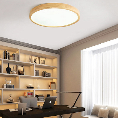 Деревянный светодиодный светильник на потолок DISC WOOD фото 5
