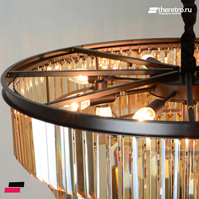 1920s Odeon Glass Fringe Chandelier Smoke (L) - 7 rings Коньячный фото 6
