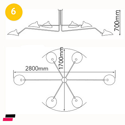Serge Mouille 3 Arm Ceiling фото 8