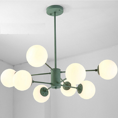 Цветные люстры лофт с матовыми стеклянными плафонами BALLS LIGHT 12 плафонов Желтый  фото 1